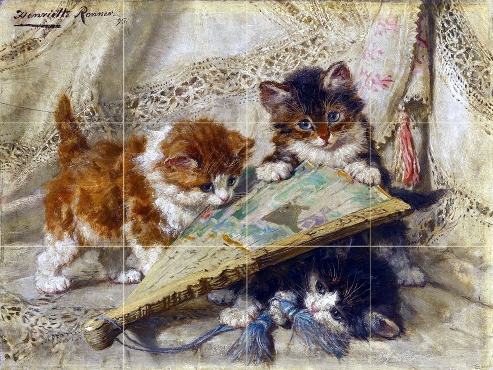 Three Kittens Tile Cats Mural Kitchen Bathroom Wall Backsplash Art 24 x 18
