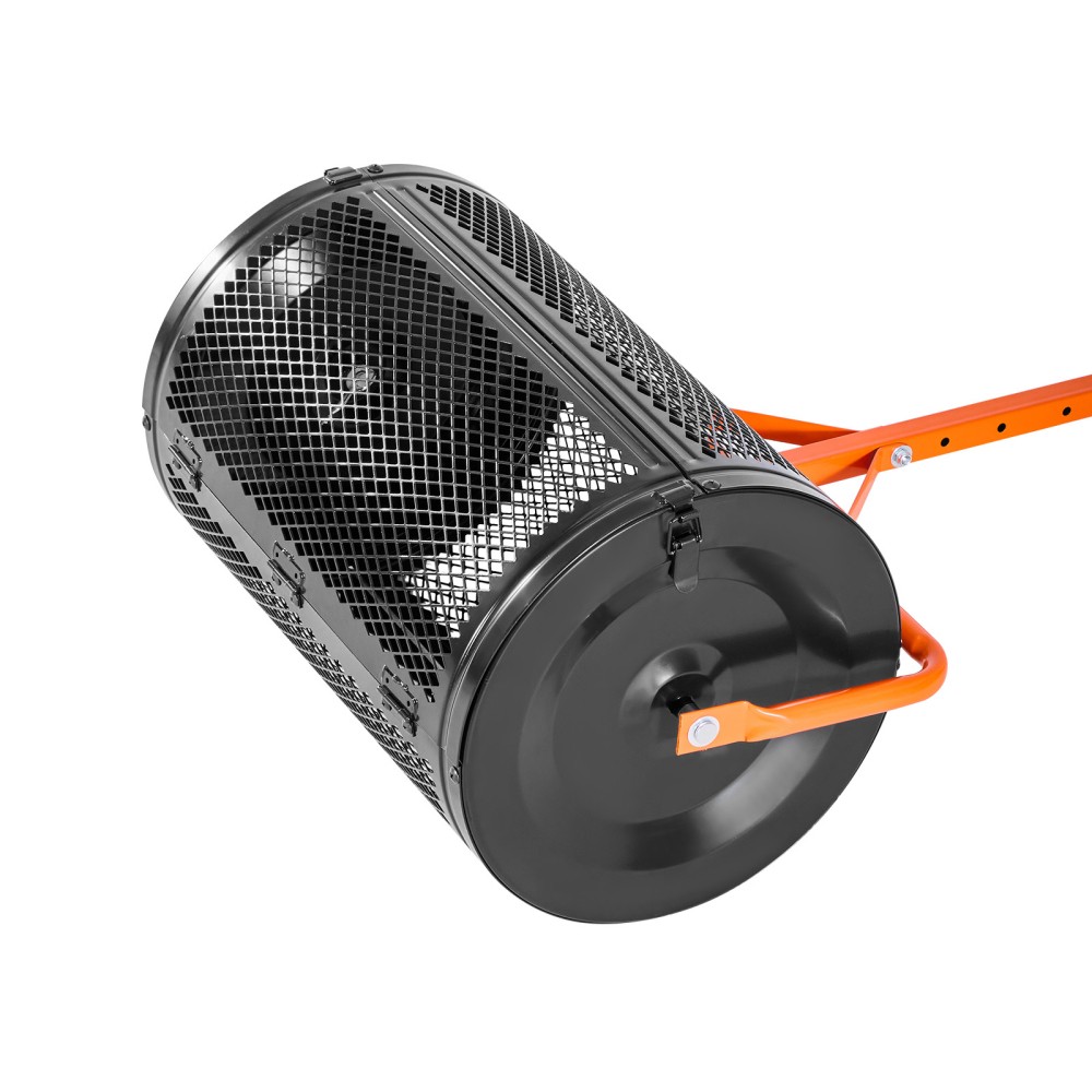 24" Compost Peat Moss Spreader Heavy Duty Steel Roller Adjustable T-Handle