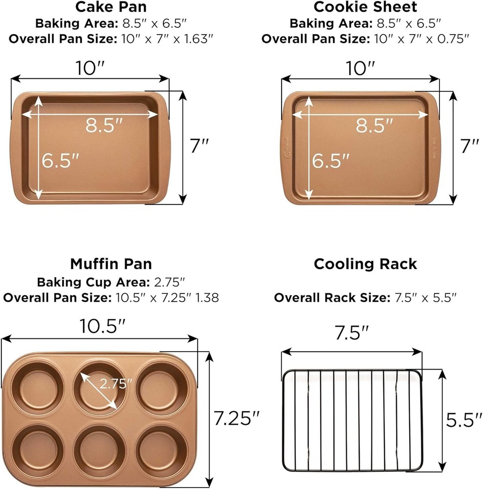 Ecolution Non-Stick Toaster Oven Bakeware Set 4-Piece, Carbon Copper
