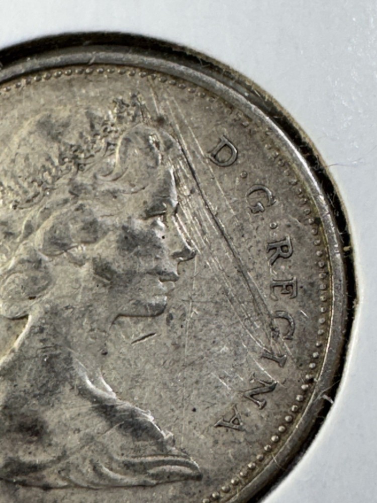 1966 Canada 25 Cents Silver Coin Scratched
