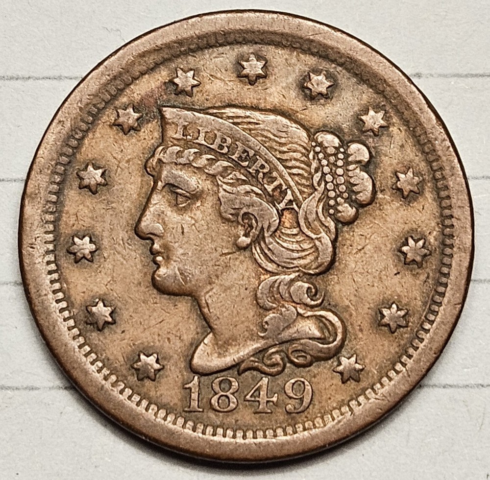 1849 Large Cent - Braided Hair