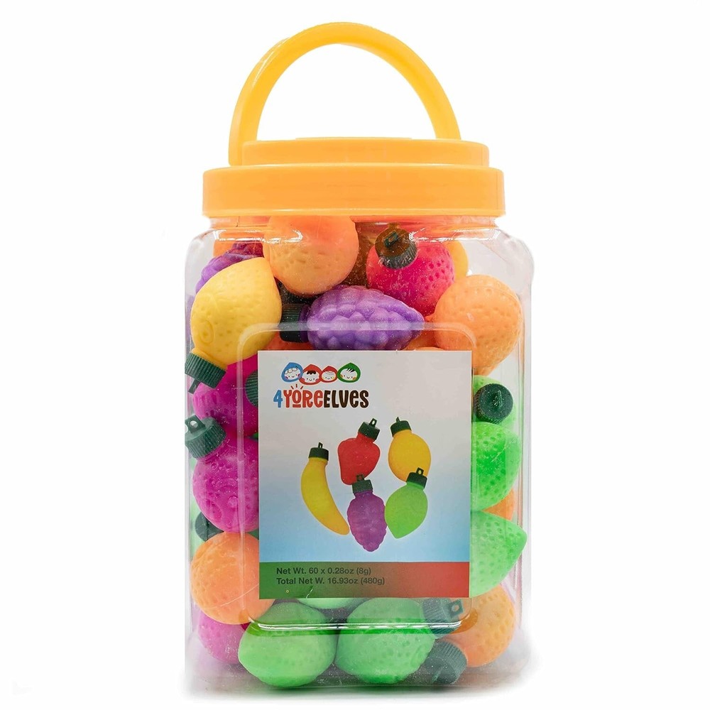 60 Pack Plastic Fruit Shaped Filled with Powder Candy