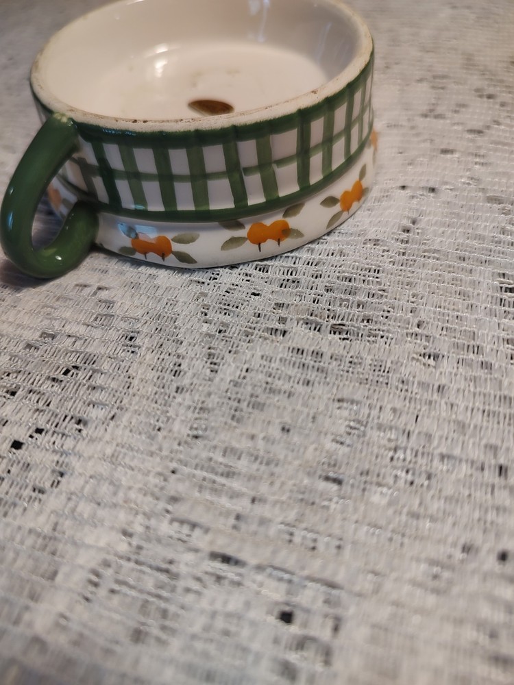 Ceramic Candle Base 3.5x1.25” Embossed Pumpkins Gingham Edge Replacement