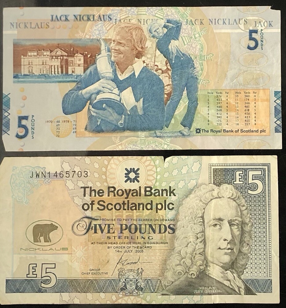 Jack Nicklaus Scottish £5 Paper Bank Note Circulated
