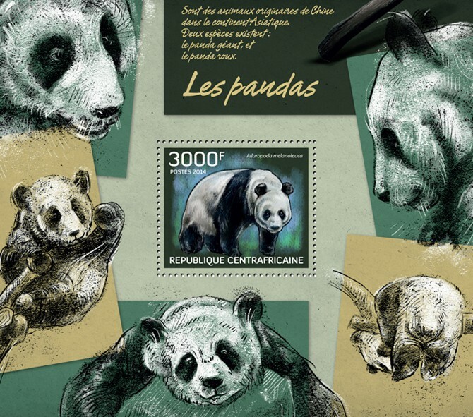 Centrafrique 2014 MNH. PANDAS.  Y&T Code: 648  |  Michel Code: 4724 / Bl.1157