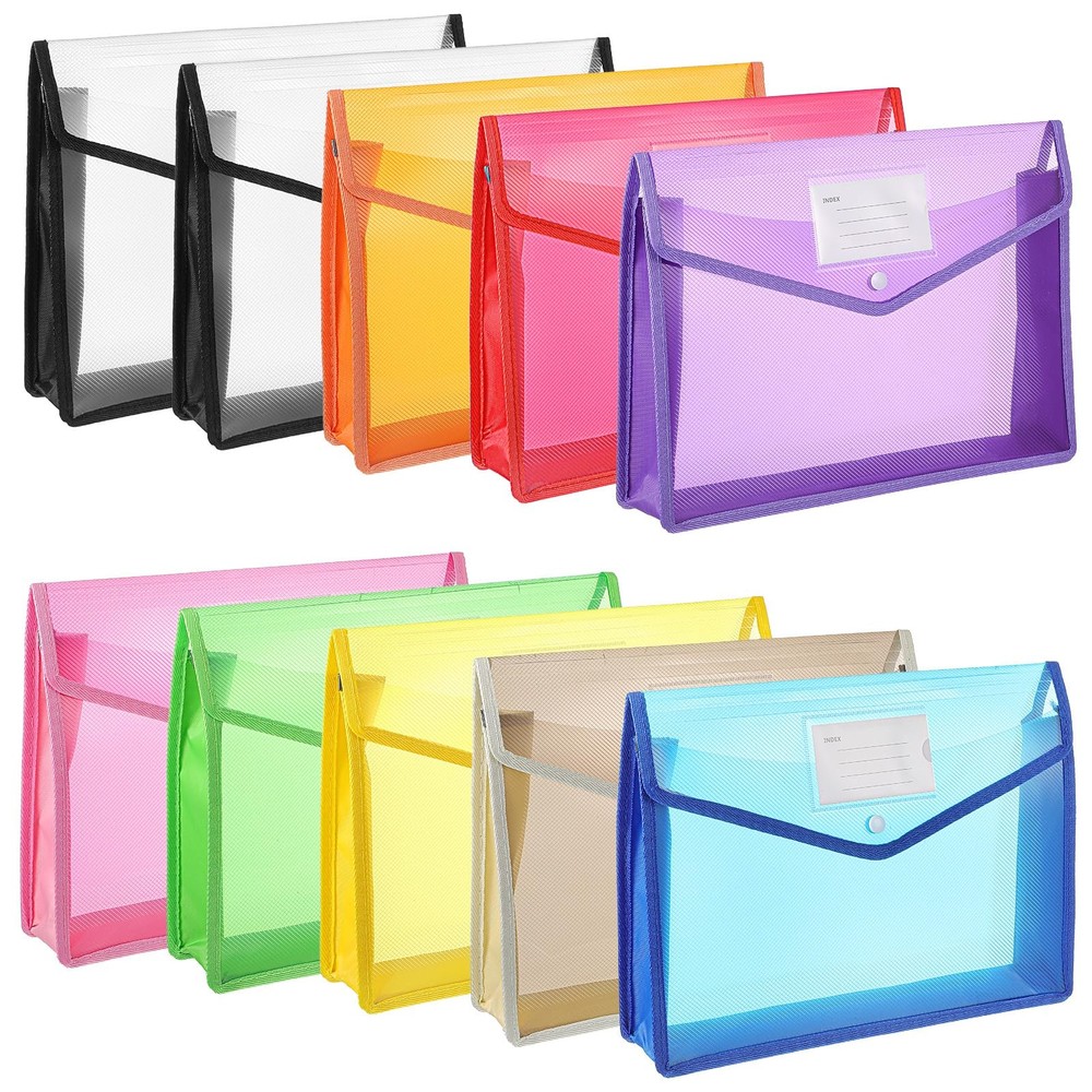 10 Pack Plastic Expanding File Folders, A4 Size Waterproof Documents Organize...