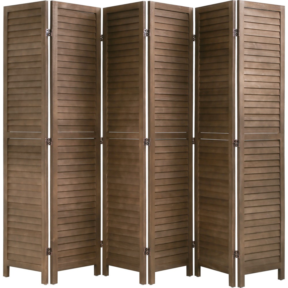 6 Panel Wood Room Divider, Privacy Wall Divider Folding Wood Screen Panel, Brown