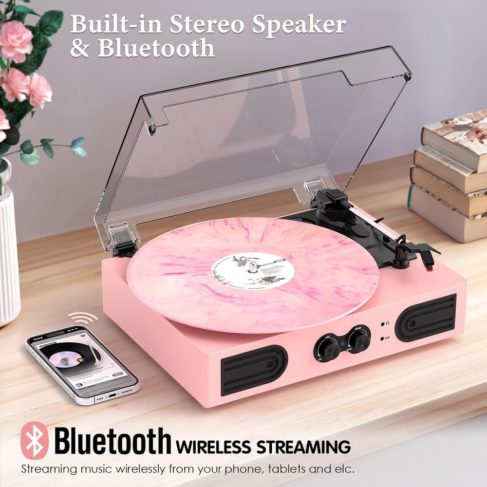 Vinyl Record Player Pink Stylish