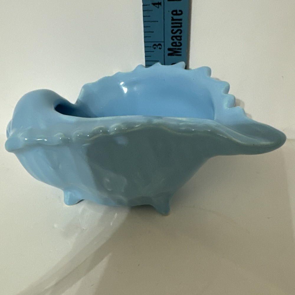 Blue Ceramic Conch Shell Planter Marked USA On Bottom 2.5” Tall