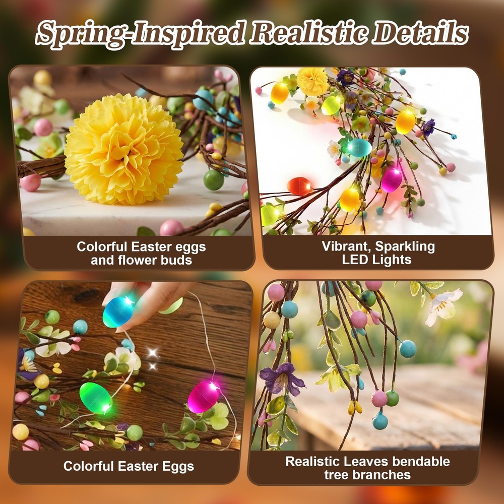 6ft Easter Garland with Light, 20 LED Easter Egg Decoration, Spring Decorative..