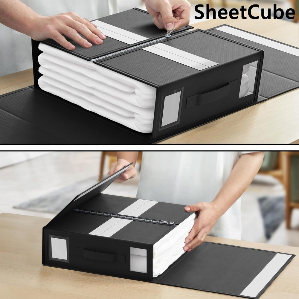 Sheet Organizers & Storage 6 Pack Foldable Linen Closet Organizer Black