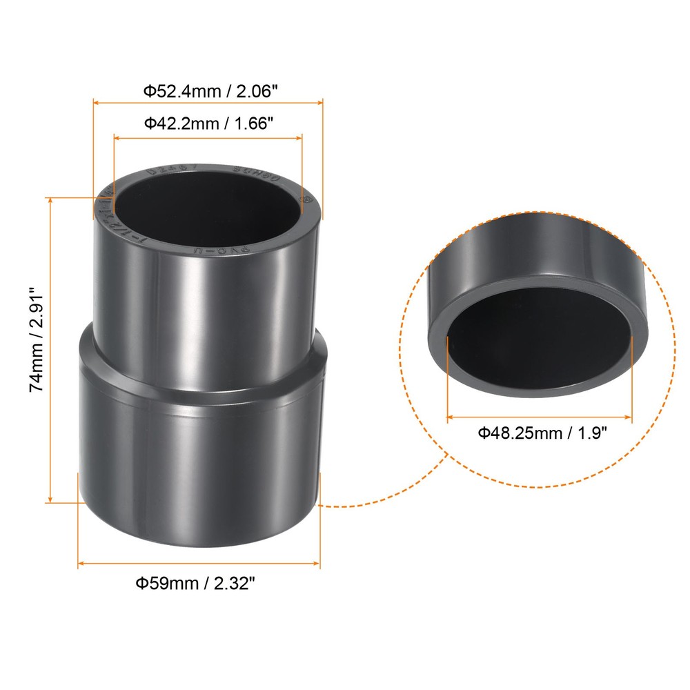 UPVC Fitting Pipe Reducer 1-1/2"x 1/4" 2pcs Straight Coupling