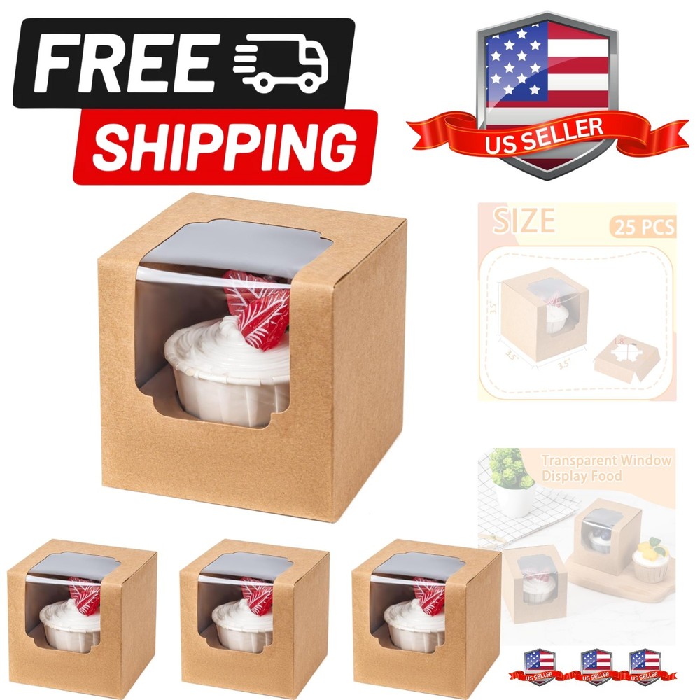 25 Pack Individual Cupcake Containers, Cupcake Boxes with Window, Food Grade ...
