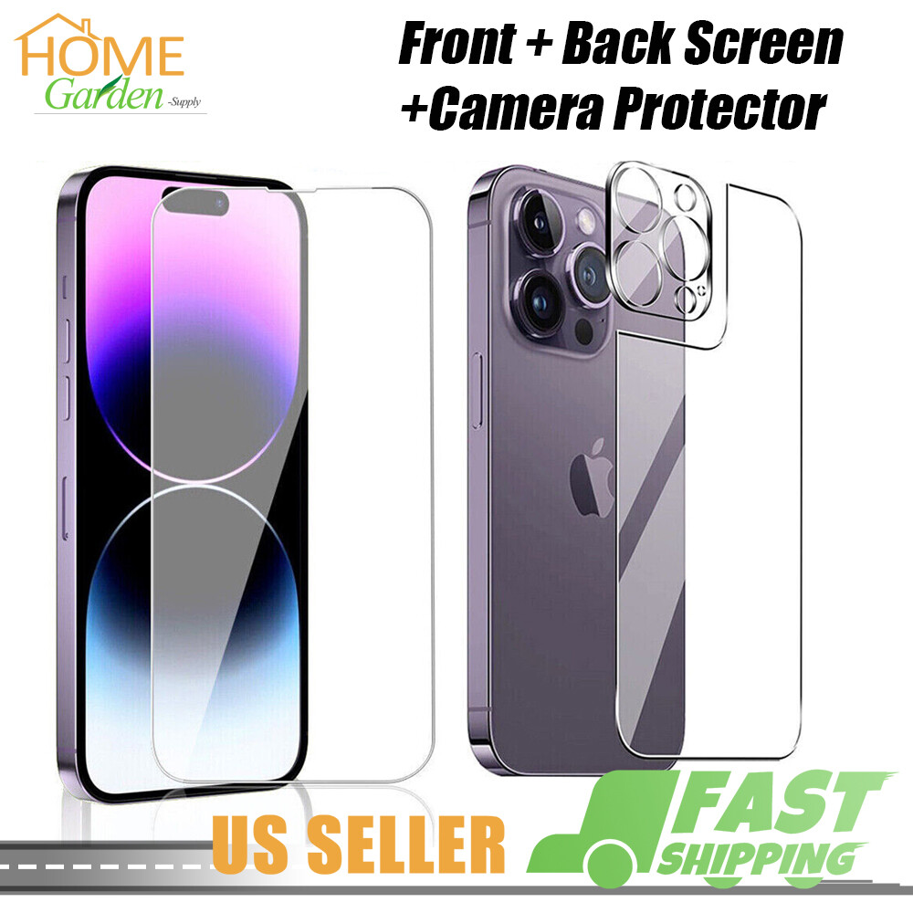 For iPhone 14 Pro Max Tempered Glass Screen Protector Camera Lens +Front +Back