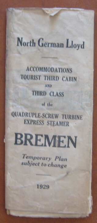 BREMEN (North German Lloyd) Third Cabin DECK PLAN 1929