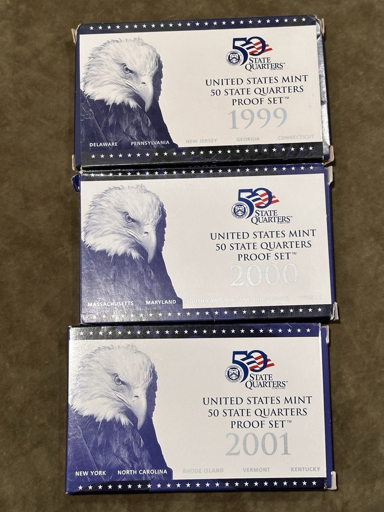 US Mint 50 State Quarters Proof Set Cases “EMPTY” 99-01