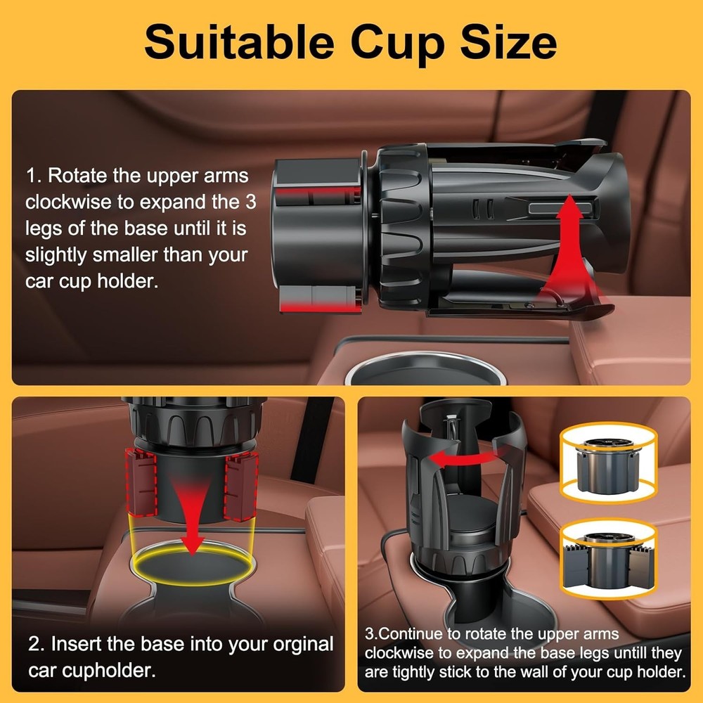 Cup Holder Expander Adjustable Holder & Base, Auto-Fit Hold, One Button Open,...