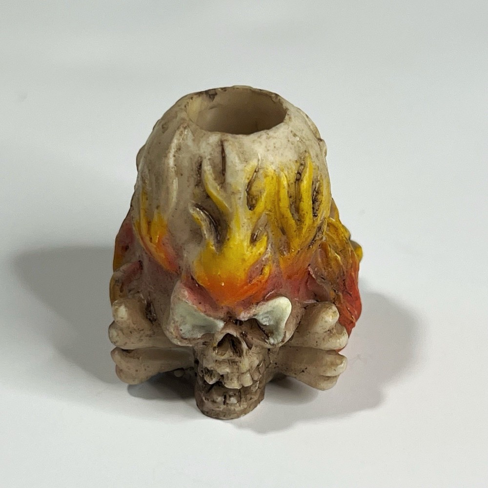 Single Pen Holder Skull Flame Pen - Ceramic 1.5"