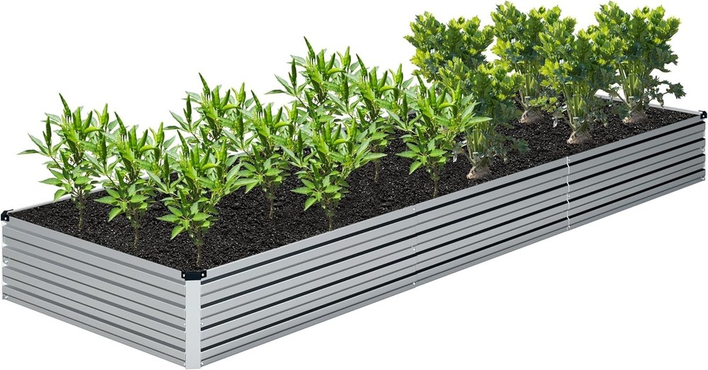 12x4x1FT Galvanized Raised Garden Bed Kit Vegetable Boxes-Rectangle Metal 2PCS
