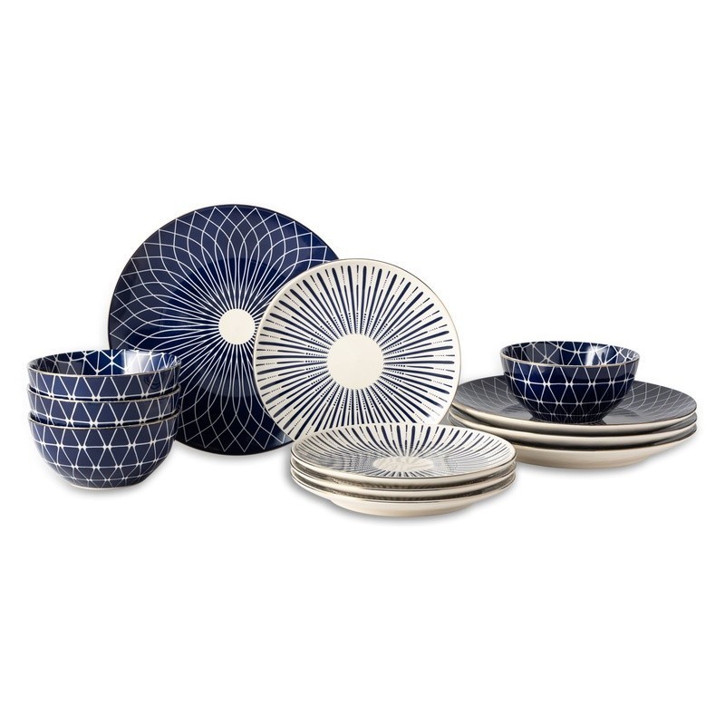 12 Piece Stoneware Dinnerware Set Dishwasher Microwave Safe Elegant Design New