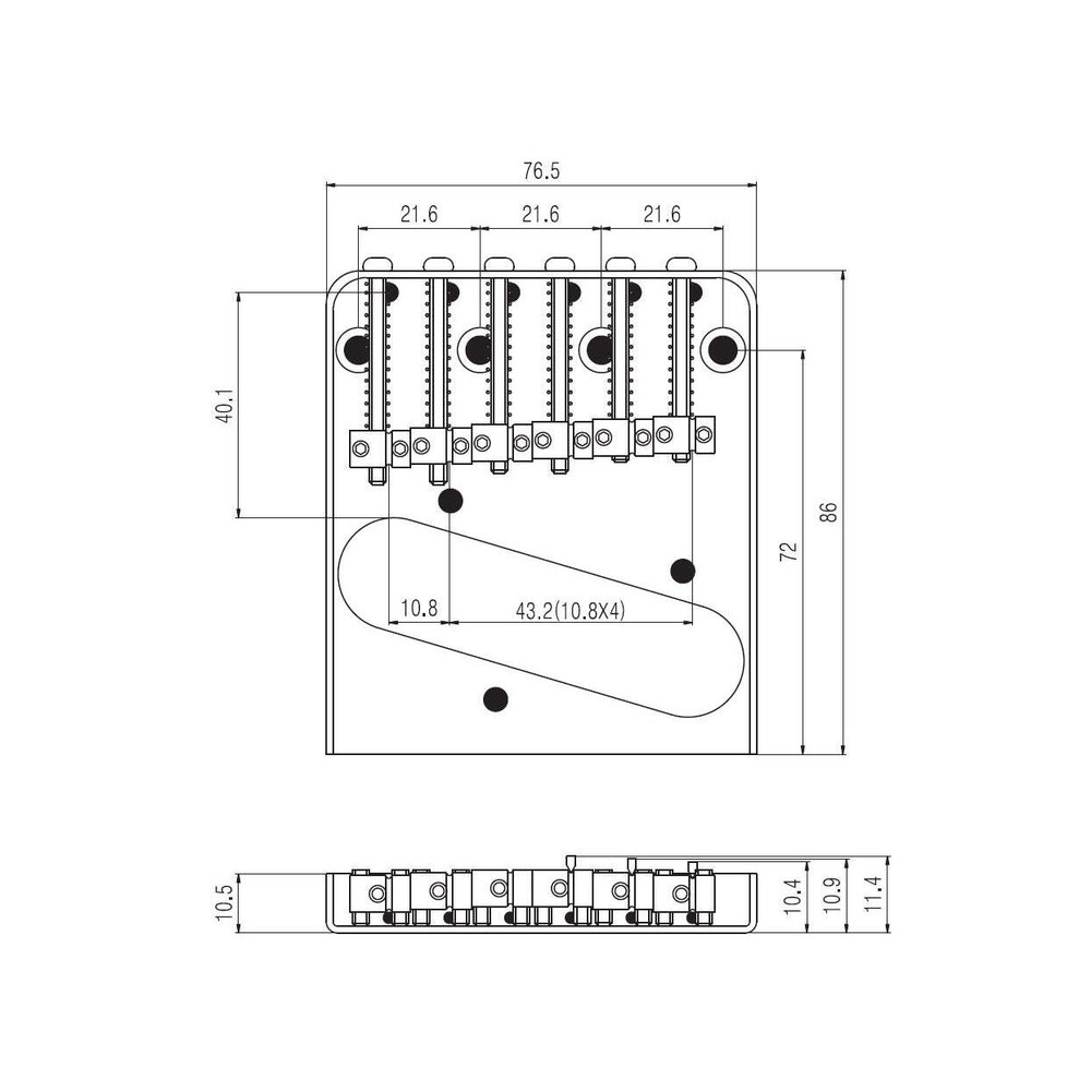 Tone Ninja 4 hole 6 Saddle Telecaster Bridge, Chrome