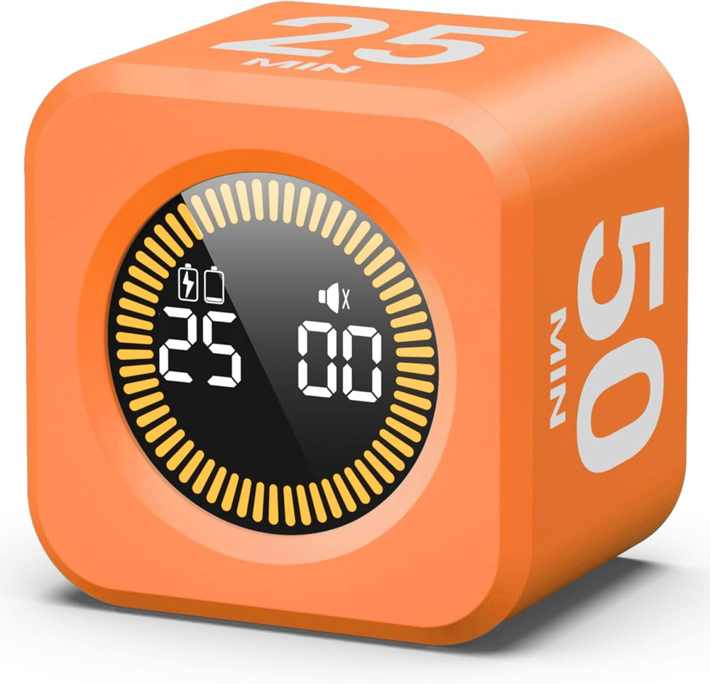 Pomodoro Cube Timer Productivity Visual Timer - 5/10/30/60 Min Rotating Countdow