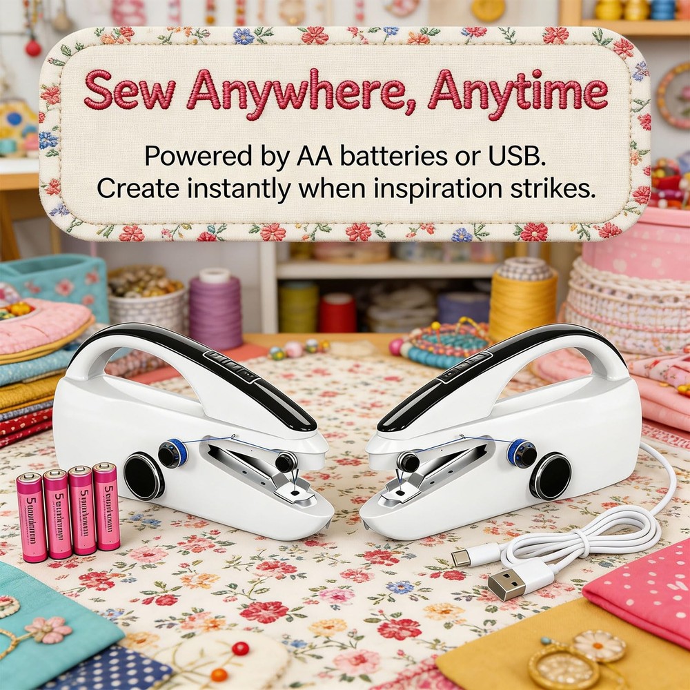 Handheld Sewing Machine, Two-Speed Portable Mini Handheld, White