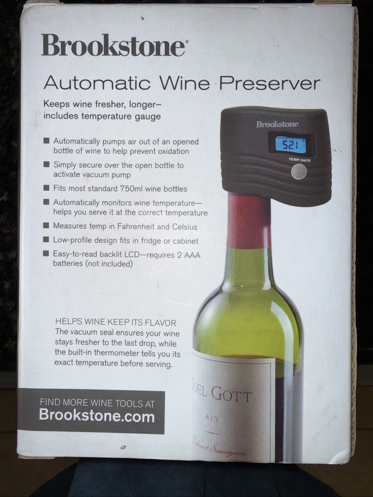 Brand New Brookstone Automatic Wine Preserver includes temperature gauge 710962