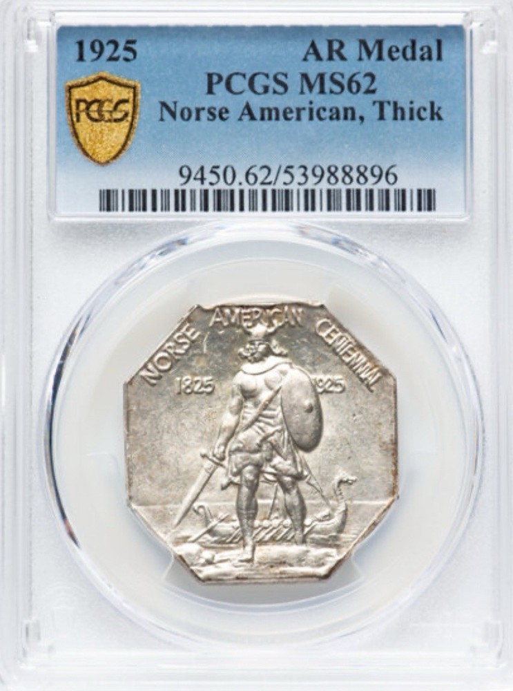 1925-Norse American Medal - THICK Example-PCGS MS 62 -Trueview