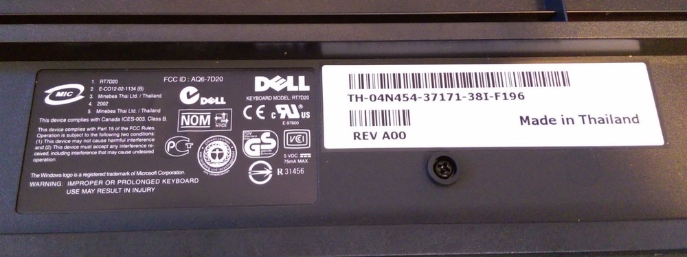 Genuine DELL Black PS/2 Computer Desktop Keyboard RT7D20