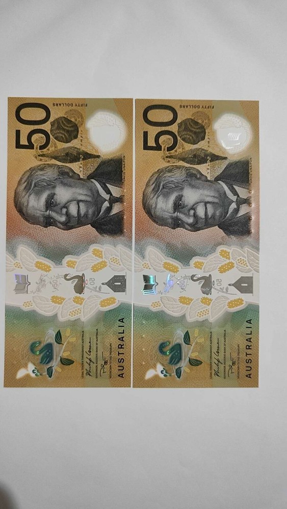 2 Uncirculated Australia 2020 $50 Banknotes Last Prefix