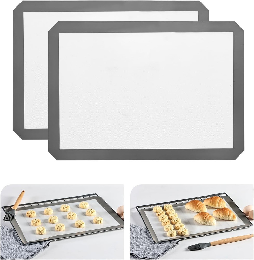 KitchenRaku 2-Pack Silicone Baking Mat, 2 Half Sheet, Brilliant White