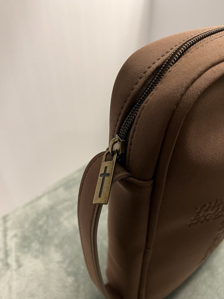 Brown Leather Bible Zippered Case With Handle