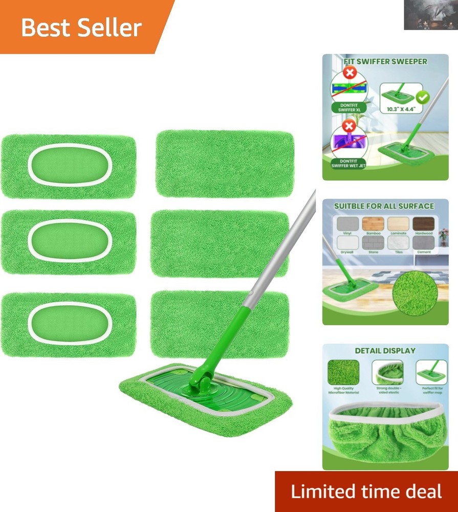 Universal Fit Mop Pads - Machine-Washable Microfiber 6-Pack for Easy Cleaning