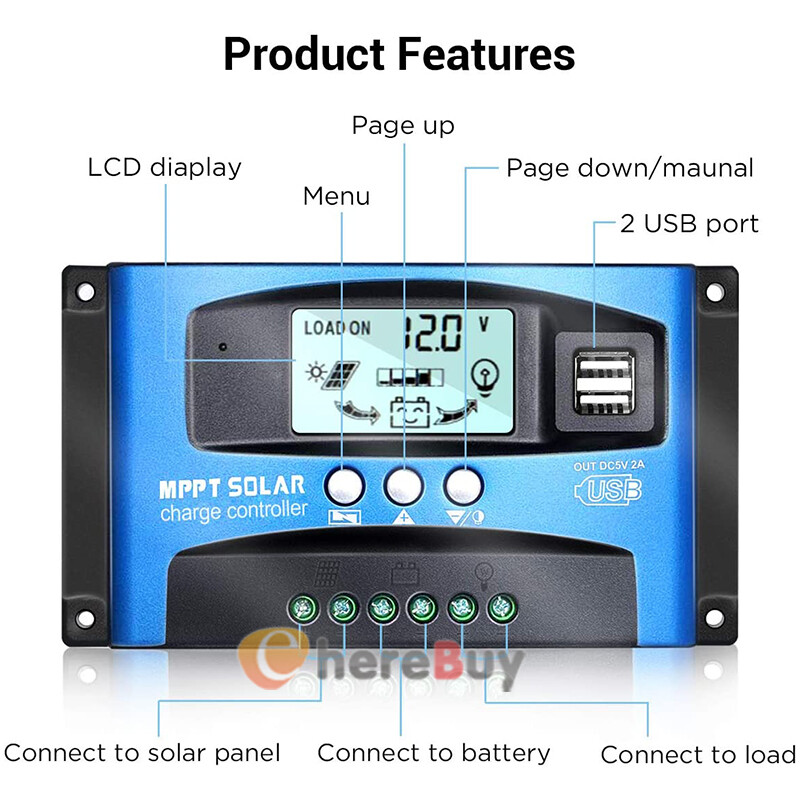 100A Solar Charge Controller Solar Panel Battery 12V/24V Timer Setting MPPT Auto