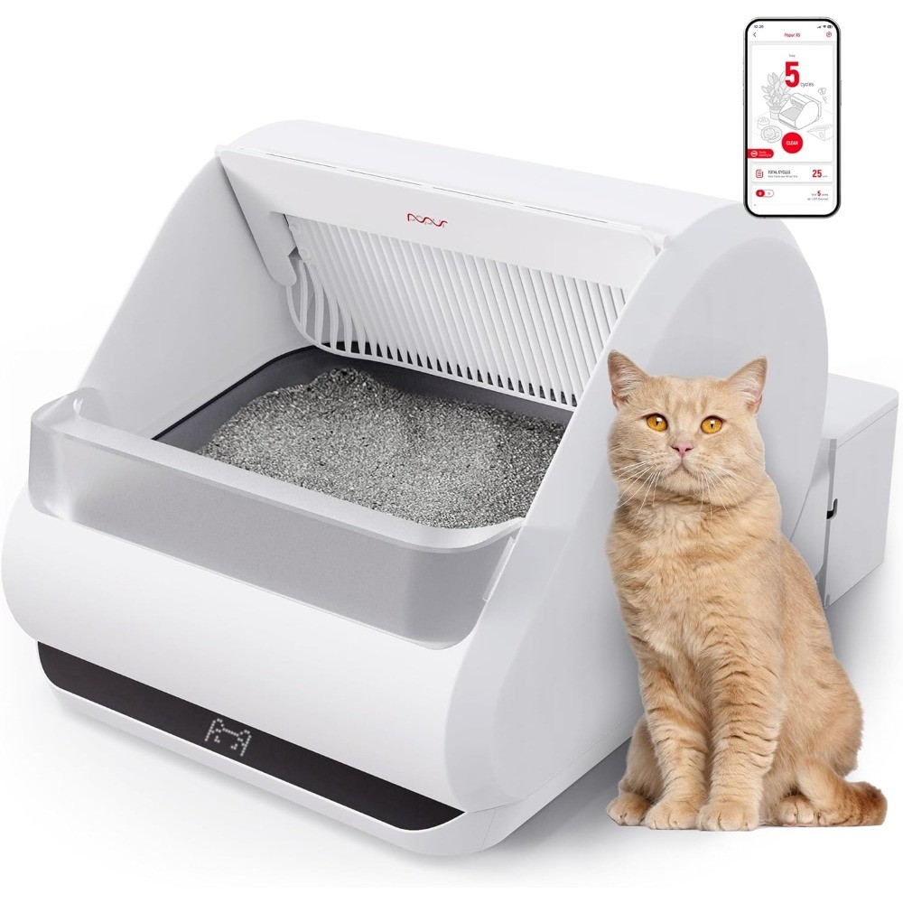 (Upgraded) Popur X5 Self Cleaning Cat Litter Box - Unique Open Top Split System
