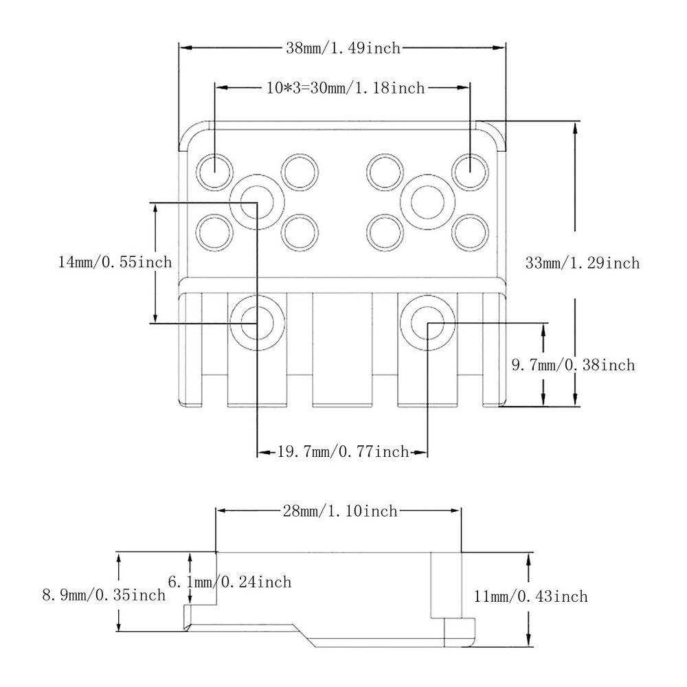 Brass 4 String Bass Bridge String Locks Headless Bass String Locking Black