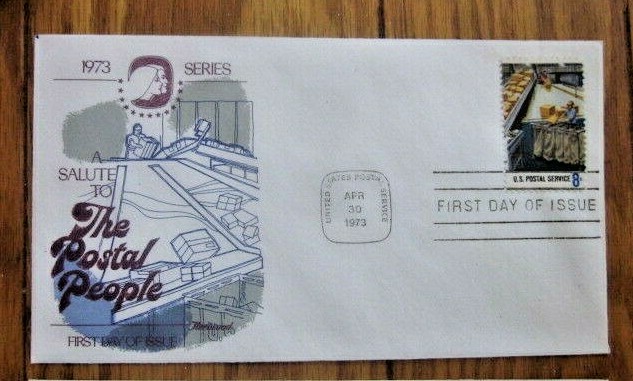 POSTAL PEOPLE 1973 SORTING PACKAGES   FLEETWOOD  CACHET FDC VF UNADDR