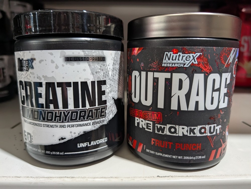 Nutrex Outrage Pre-Workout Fruit  30 Serv PLUS Nutrex 300 Gram Creatine Unflavor