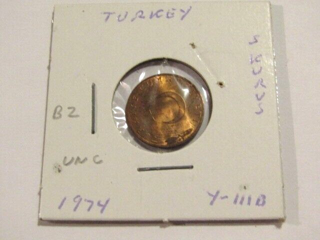 Turkey 1974 5 Kurus unc Red Bronze Coin