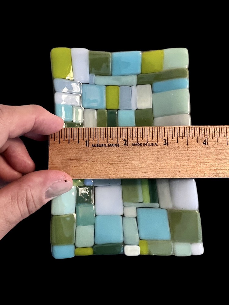 Handmade Fused Art Glass Rectangular Trinket Dish ~ SIGNED