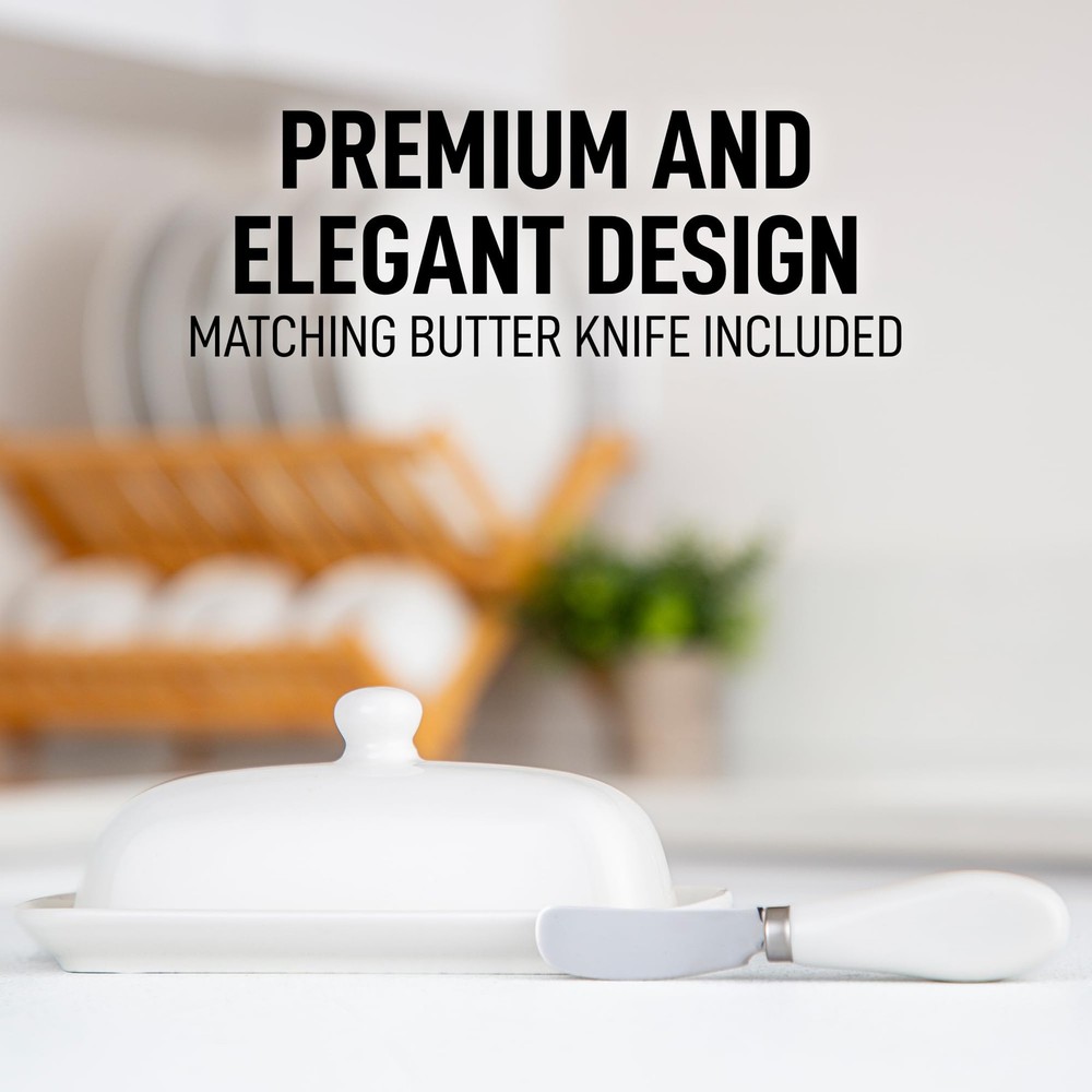 Zulay Kitchen Ceramic Butter Dish with Lid For Dish, / White