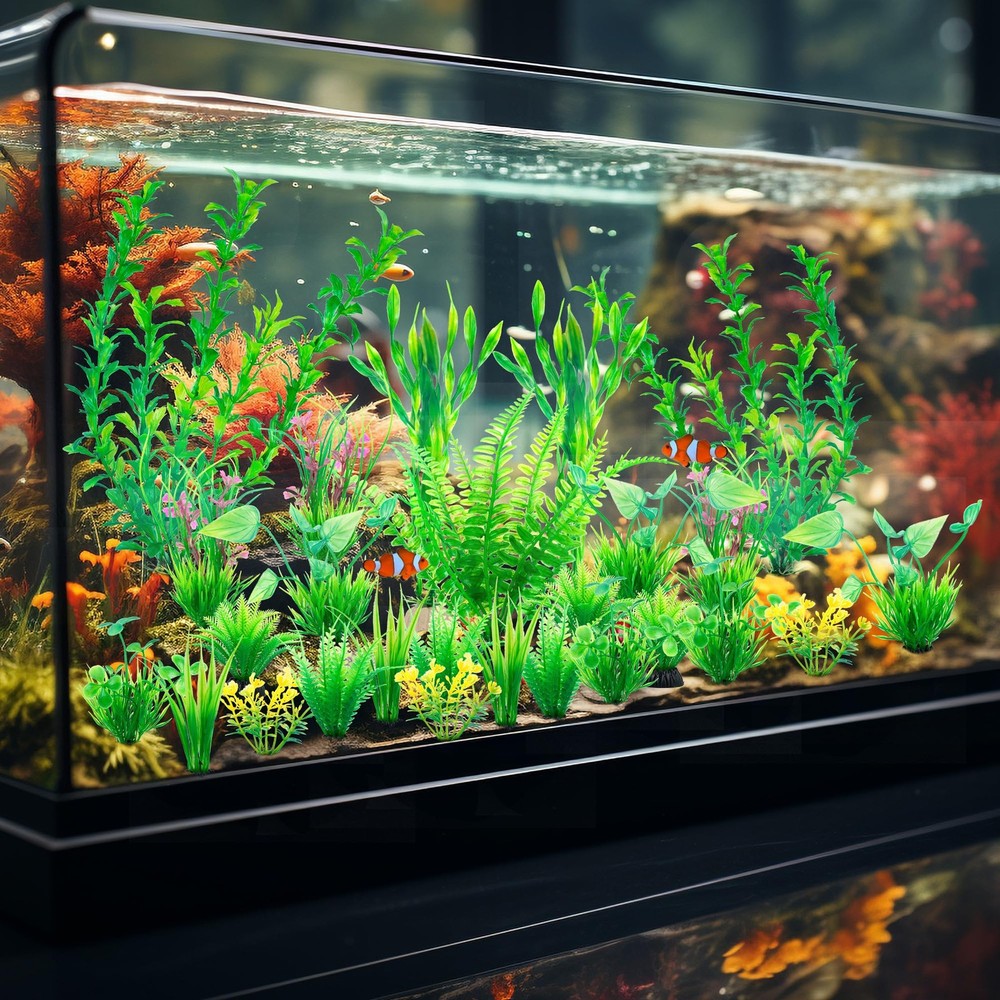 Ameliade Aquarium Artificial Green Plastic Plants Decorations 26 Tall,