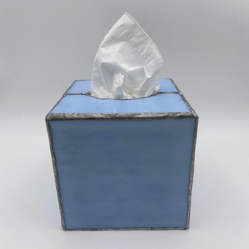 Stained Glass Tissue Box Light Blue