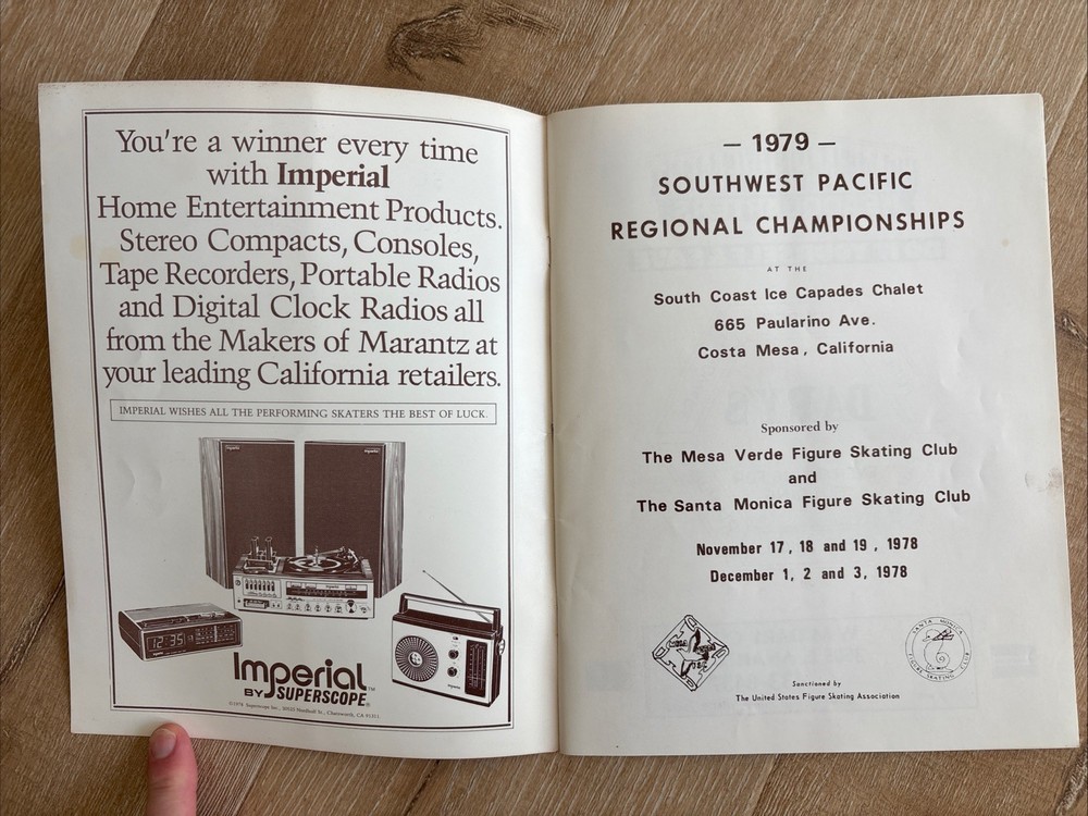 1979 SOUTHWEST PACIFIC CHAMPIONSHIPS Figure Skating Program Costa MesaCA Vtg