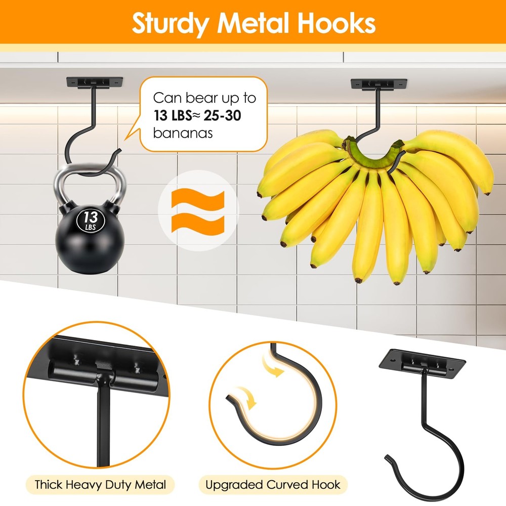 Fitnice Self Adhesive Banana Hook Under Cabinet Foldable Hanger Black