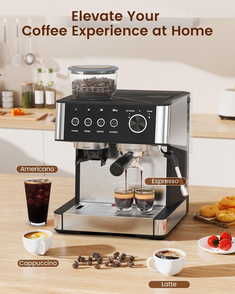 Electactic Espresso Machine with Grinder, 15 Bar Expresso Coffee Machines