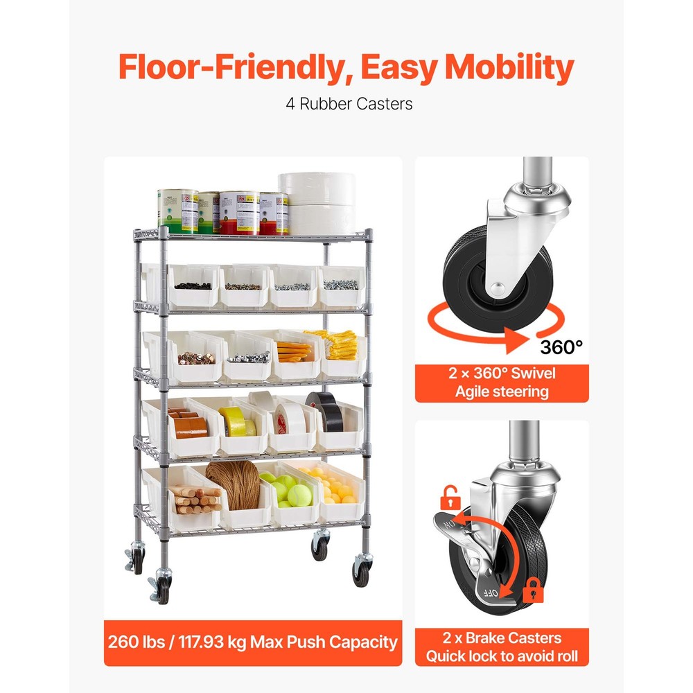 Uimoso 5-Tier Rolling Storage Rack with 16 Removable Bins