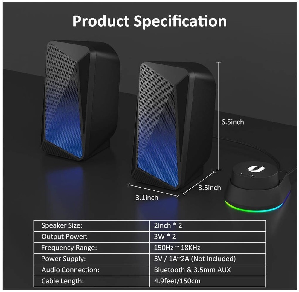 Bluetooth Computer Speakers - Pulsing & Led Flame, Wired Handy Control