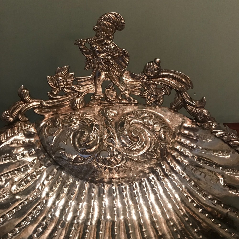 Large Antique Spanish Colonial Silver Baptismal Font Shell Dish